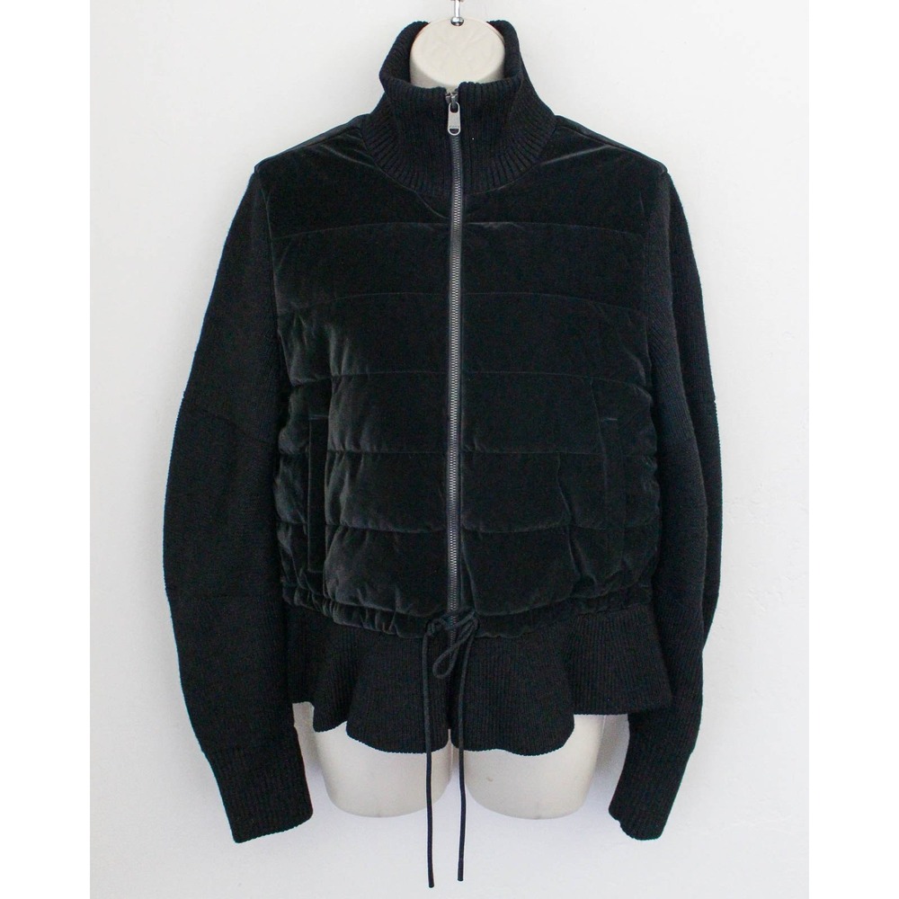 Athleta Hanover Hybrid Jacket Medium Black Velvet Puffer Full Zip 464619